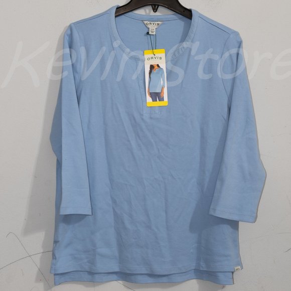 Orvis Tops - Orvis Ladies' ¾ Sleeve Split Neck Blue